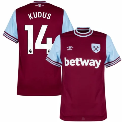 West Ham United Home Kudus 14 Shirt 2024-2025 Fan version Size??S-4XL??Non-Customize??